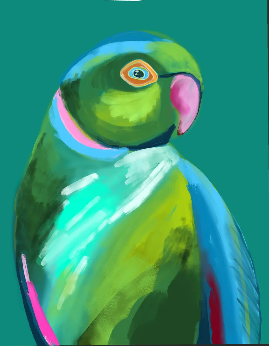 Digital painting of a green parrot