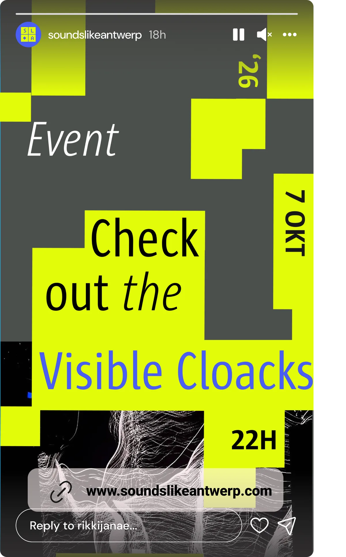 Instagram story announcing a Visible Cloaks event, with a link to the website