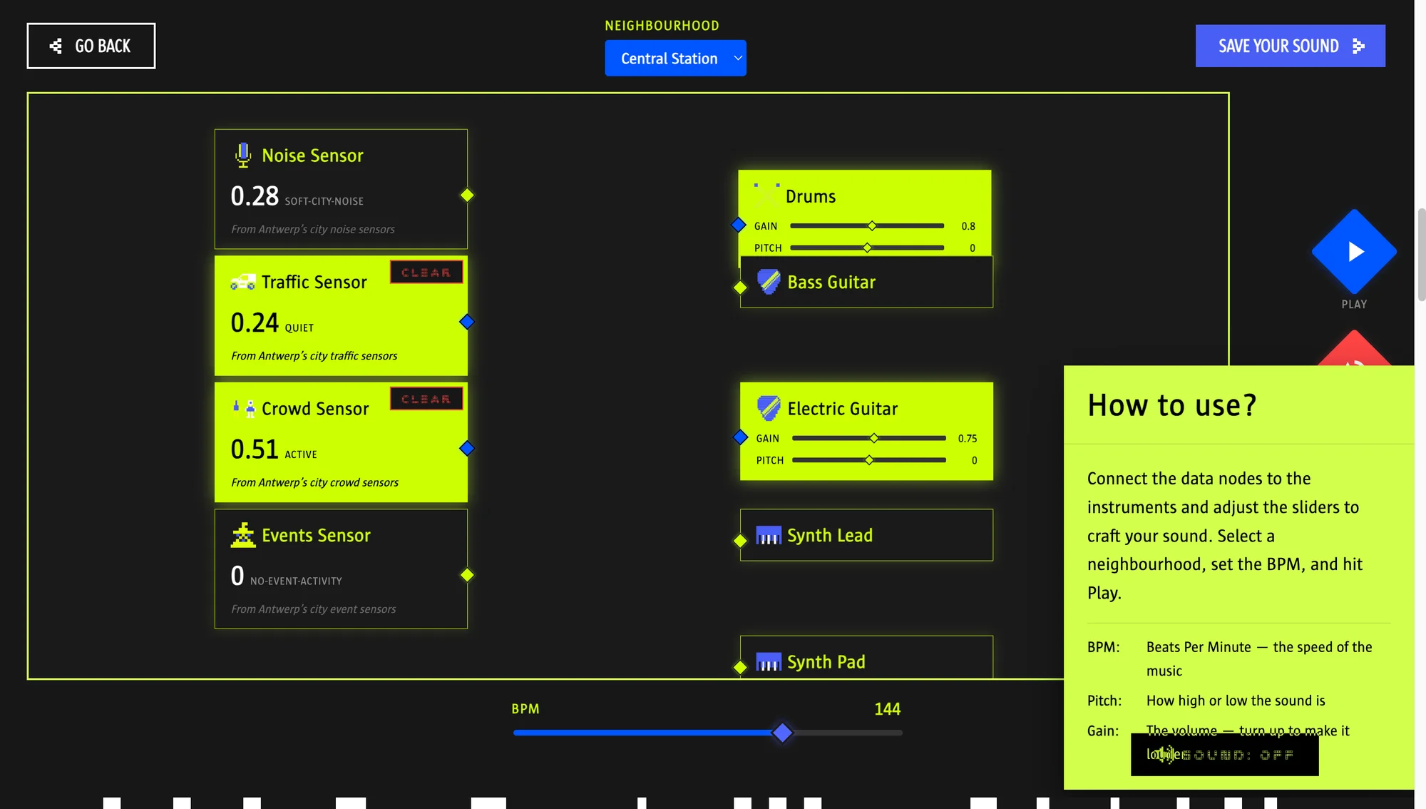Sound builder connecting city sensors to instruments