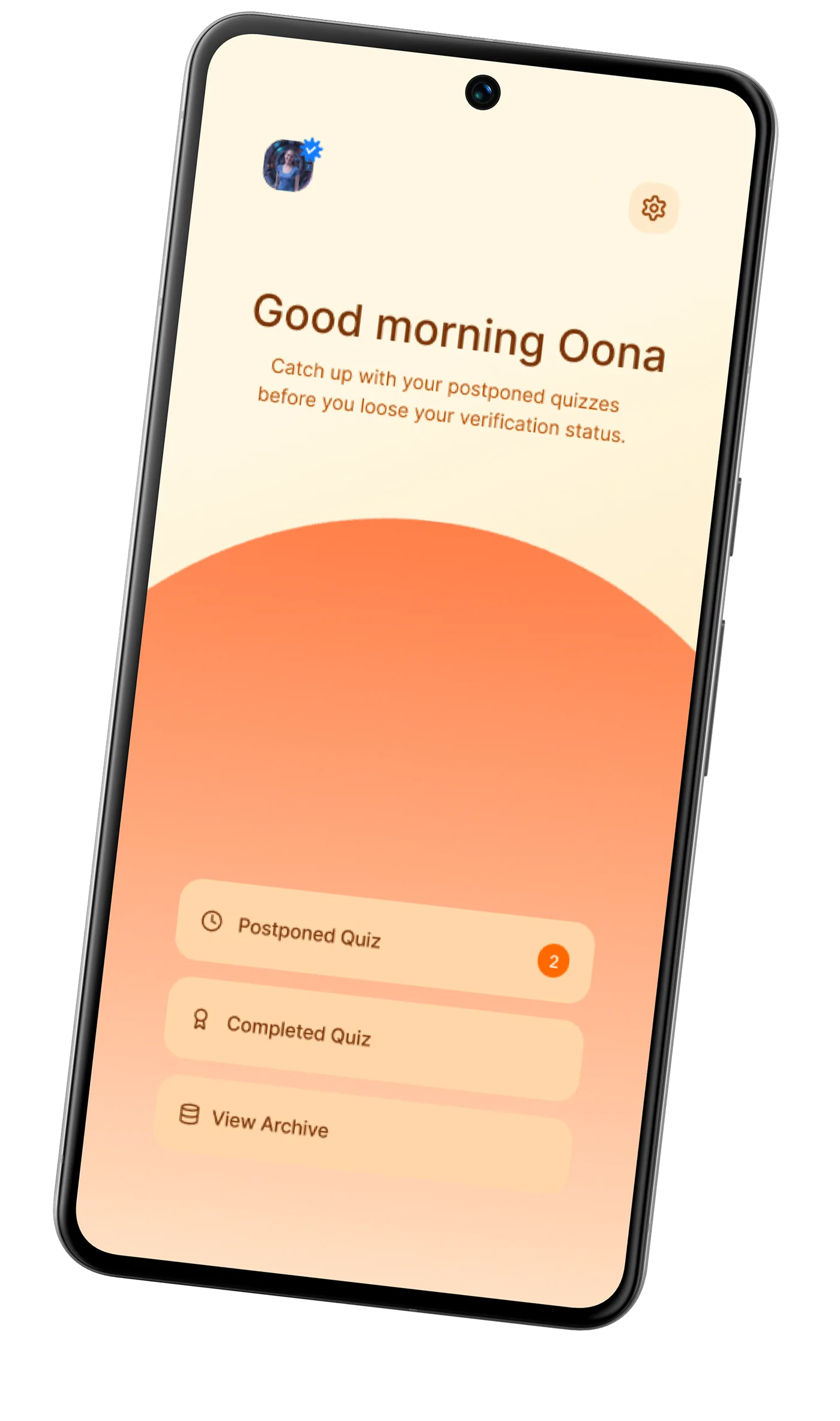 The final quiz app on a phone: Good morning Oona